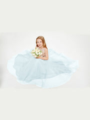 Abito Damigella Junior Lungo Top Con Paillettes Gonna In Tulle Nebbia