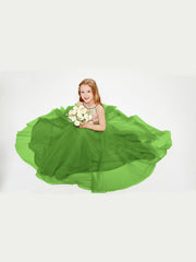Abito Damigella Junior Lungo Top Con Paillettes Gonna In Tulle Muschio