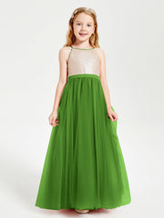 Abito Damigella Junior Lungo Top Con Paillettes Gonna In Tulle Muschio