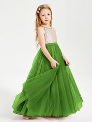 Abito Damigella Junior Lungo Top Con Paillettes Gonna In Tulle Muschio