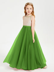 Abito Damigella Junior Lungo Top Con Paillettes Gonna In Tulle Muschio