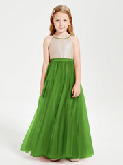 Abito Damigella Junior Lungo Top Con Paillettes Gonna In Tulle Muschio