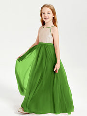 Abito Damigella Junior Lungo Top Con Paillettes Gonna In Tulle Muschio