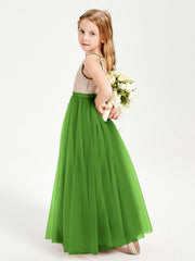 Abito Damigella Junior Lungo Top Con Paillettes Gonna In Tulle Muschio