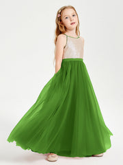 Abito Damigella Junior Lungo Top Con Paillettes Gonna In Tulle Muschio