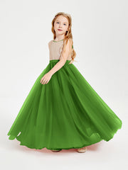 Abito Damigella Junior Lungo Top Con Paillettes Gonna In Tulle Muschio