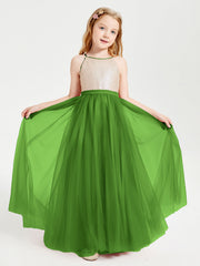 Abito Damigella Junior Lungo Top Con Paillettes Gonna In Tulle Muschio