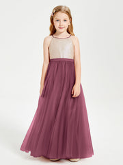 Abito Damigella Junior Lungo Top Con Paillettes Gonna In Tulle Gelso