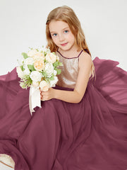 Abito Damigella Junior Lungo Top Con Paillettes Gonna In Tulle Gelso