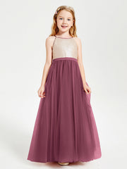 Abito Damigella Junior Lungo Top Con Paillettes Gonna In Tulle Gelso