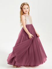 Abito Damigella Junior Lungo Top Con Paillettes Gonna In Tulle Gelso