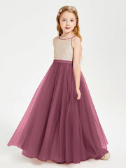 Abito Damigella Junior Lungo Top Con Paillettes Gonna In Tulle Gelso
