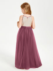 Abito Damigella Junior Lungo Top Con Paillettes Gonna In Tulle Gelso