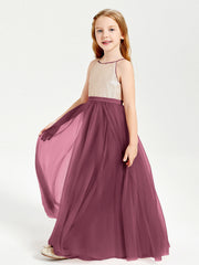Abito Damigella Junior Lungo Top Con Paillettes Gonna In Tulle Gelso