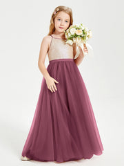 Abito Damigella Junior Lungo Top Con Paillettes Gonna In Tulle Gelso
