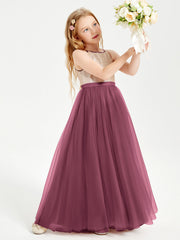 Abito Damigella Junior Lungo Top Con Paillettes Gonna In Tulle Gelso