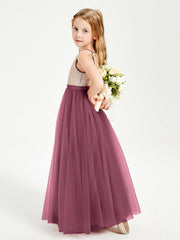 Abito Damigella Junior Lungo Top Con Paillettes Gonna In Tulle Gelso