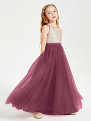 Abito Damigella Junior Lungo Top Con Paillettes Gonna In Tulle Gelso