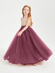 Abito Damigella Junior Lungo Top Con Paillettes Gonna In Tulle Gelso
