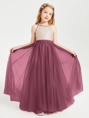 Abito Damigella Junior Lungo Top Con Paillettes Gonna In Tulle Gelso
