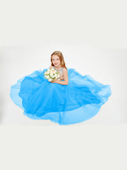 Abito Damigella Junior Lungo Top Con Paillettes Gonna In Tulle Blu Oceano