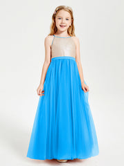Abito Damigella Junior Lungo Top Con Paillettes Gonna In Tulle Blu Oceano