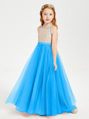 Abito Damigella Junior Lungo Top Con Paillettes Gonna In Tulle Blu Oceano