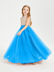 Abito Damigella Junior Lungo Top Con Paillettes Gonna In Tulle Blu Oceano