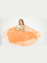 Abito Damigella Junior Lungo Top Con Paillettes Gonna In Tulle Arancio
