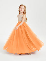 Abito Damigella Junior Lungo Top Con Paillettes Gonna In Tulle Arancio