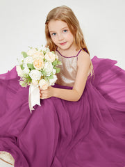 Abito Damigella Junior Lungo Top Con Paillettes Gonna In Tulle Orchidea