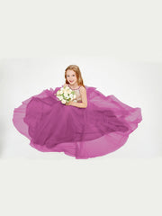 Abito Damigella Junior Lungo Top Con Paillettes Gonna In Tulle Orchidea