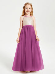 Abito Damigella Junior Lungo Top Con Paillettes Gonna In Tulle Orchidea