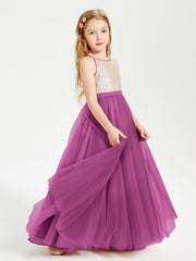 Abito Damigella Junior Lungo Top Con Paillettes Gonna In Tulle Orchidea