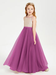 Abito Damigella Junior Lungo Top Con Paillettes Gonna In Tulle Orchidea