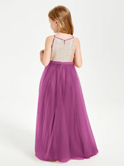 Abito Damigella Junior Lungo Top Con Paillettes Gonna In Tulle Orchidea
