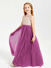 Abito Damigella Junior Lungo Top Con Paillettes Gonna In Tulle Orchidea