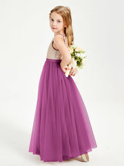 Abito Damigella Junior Lungo Top Con Paillettes Gonna In Tulle Orchidea