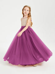 Abito Damigella Junior Lungo Top Con Paillettes Gonna In Tulle Orchidea