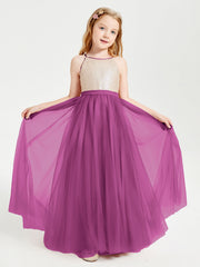 Abito Damigella Junior Lungo Top Con Paillettes Gonna In Tulle Orchidea