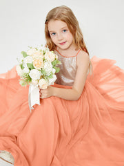 Abito Damigella Junior Lungo Top Con Paillettes Gonna In Tulle Papaia
