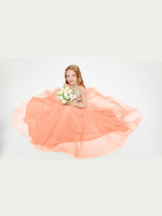 Abito Damigella Junior Lungo Top Con Paillettes Gonna In Tulle Papaia