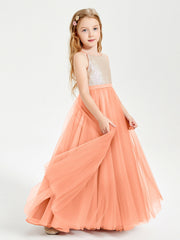 Abito Damigella Junior Lungo Top Con Paillettes Gonna In Tulle Papaia