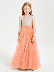 Abito Damigella Junior Lungo Top Con Paillettes Gonna In Tulle Papaia