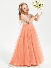Abito Damigella Junior Lungo Top Con Paillettes Gonna In Tulle Papaia