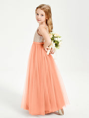 Abito Damigella Junior Lungo Top Con Paillettes Gonna In Tulle Papaia