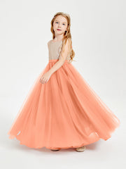 Abito Damigella Junior Lungo Top Con Paillettes Gonna In Tulle Papaia