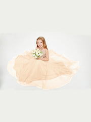 Abito Damigella Junior Lungo Top Con Paillettes Gonna In Tulle Pesca
