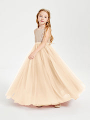 Abito Damigella Junior Lungo Top Con Paillettes Gonna In Tulle Pesca