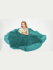 Abito Damigella Junior Lungo Top Con Paillettes Gonna In Tulle Pavone